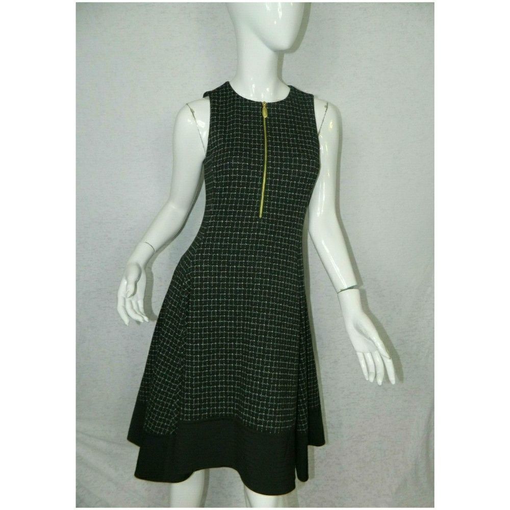 Donna Karan Dress Black White A-Line Knee Length 8
